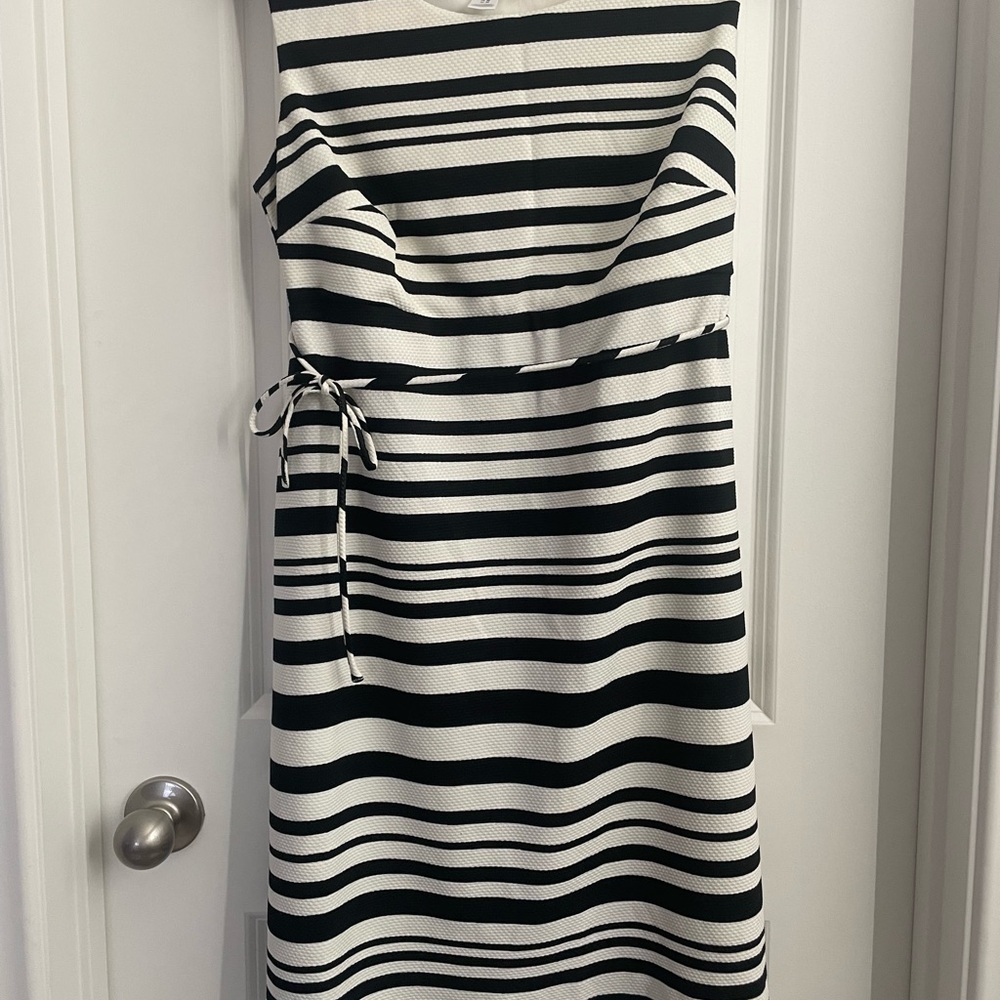 Motherhood Maternity Striped Midi Dress in Black and Cream